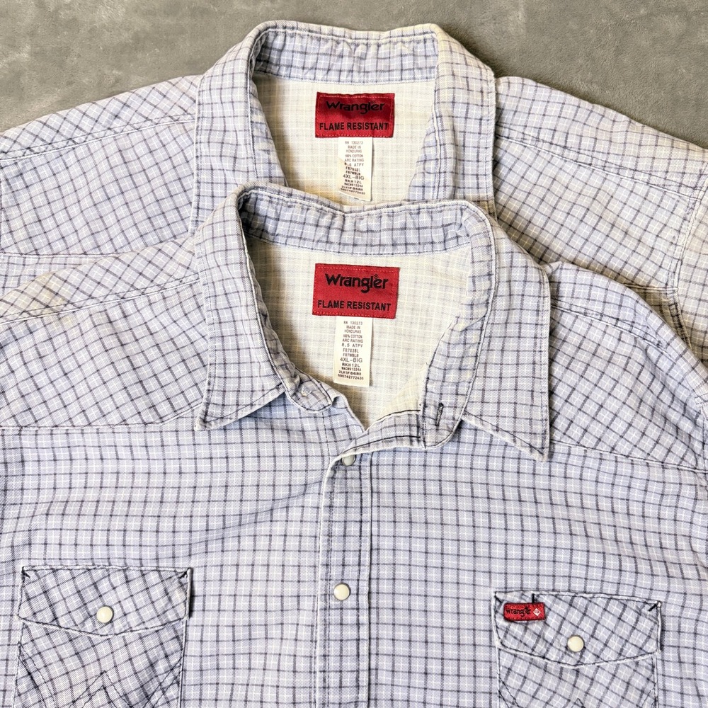 Wrangler FR Mens XL Flame Resistant Western Snap Shirt Blue Plaid Big Bundle Set